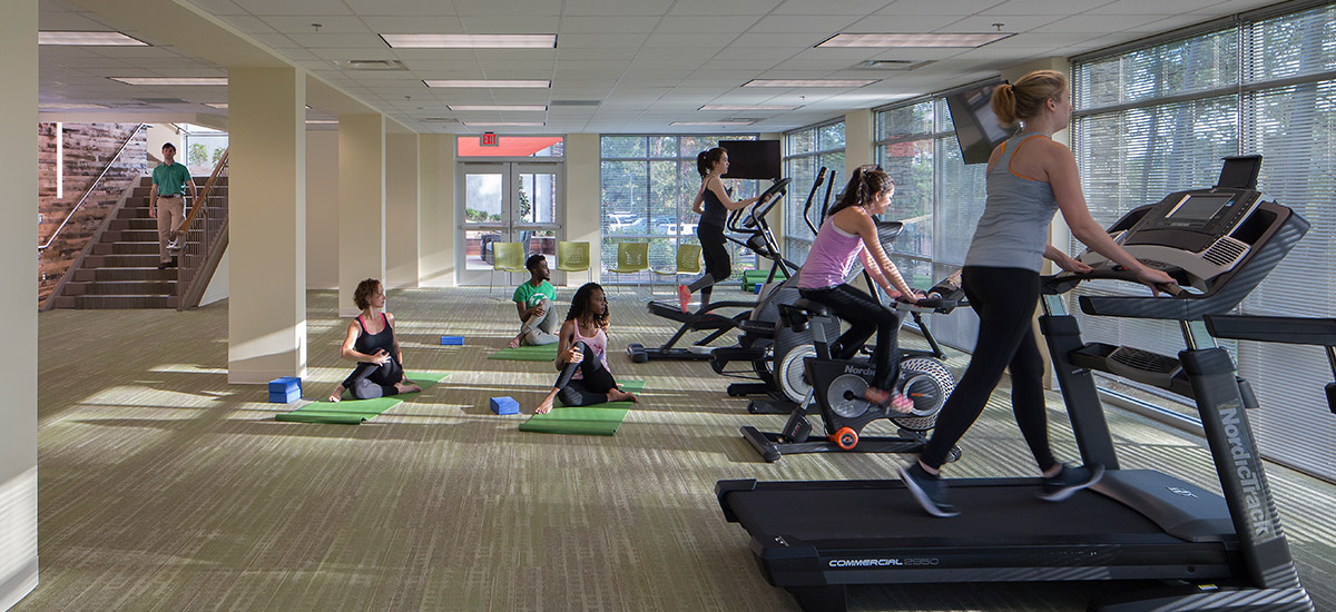 clients exercising in the fitness center