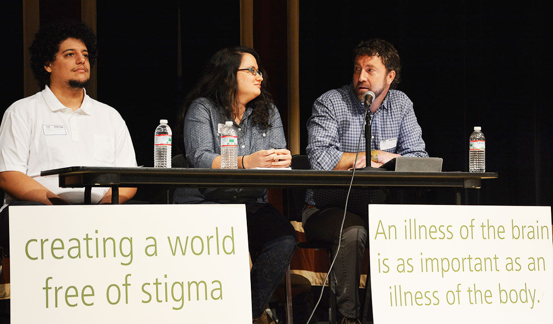 Skyland Trail speakers at a high school assembly