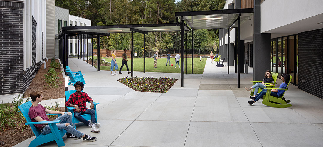 The J Rex Fuqua Campus for adolescent mental health treatment includes a courtyard