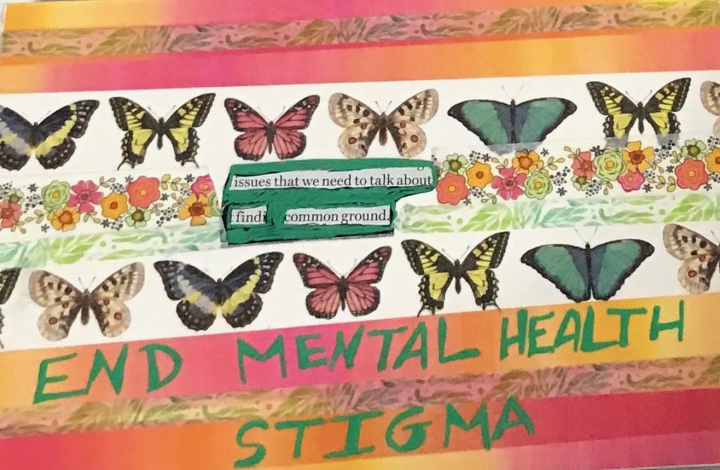 Mixed media art with butterflies to end mental health stigma