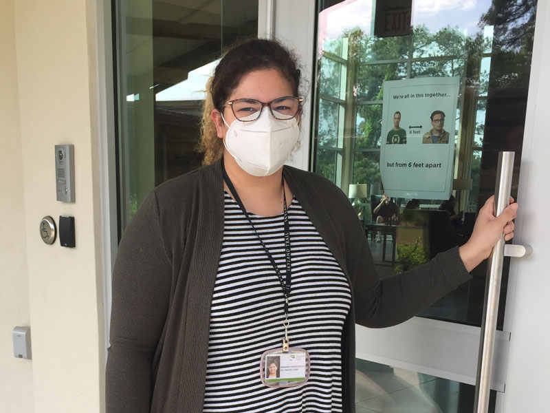 Ashleigh Harris-Gates wears face mask and practices physical distancing at residential treatment facility during COVID-19 pandemic