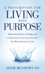 The cover of "A Prescription for Living with Purpose: Maintaining Hope, Healing, and Connection as You Create the Life You Were Destined to Live" by Adam Meadows, MD.