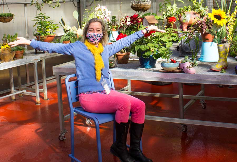 Horticultural therapist Libba Shortridge in the greenhouse