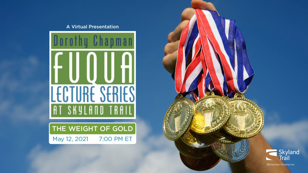 DCF-FB-Event-COver a hand holding gold medals with the Dorothy C Fuqua Lecture Series logo