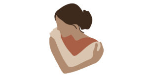 a vector image of a female wrapping her arms around her shoulders in a display of self love