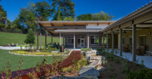 Rollins Campus courtyard and outdoor dining area