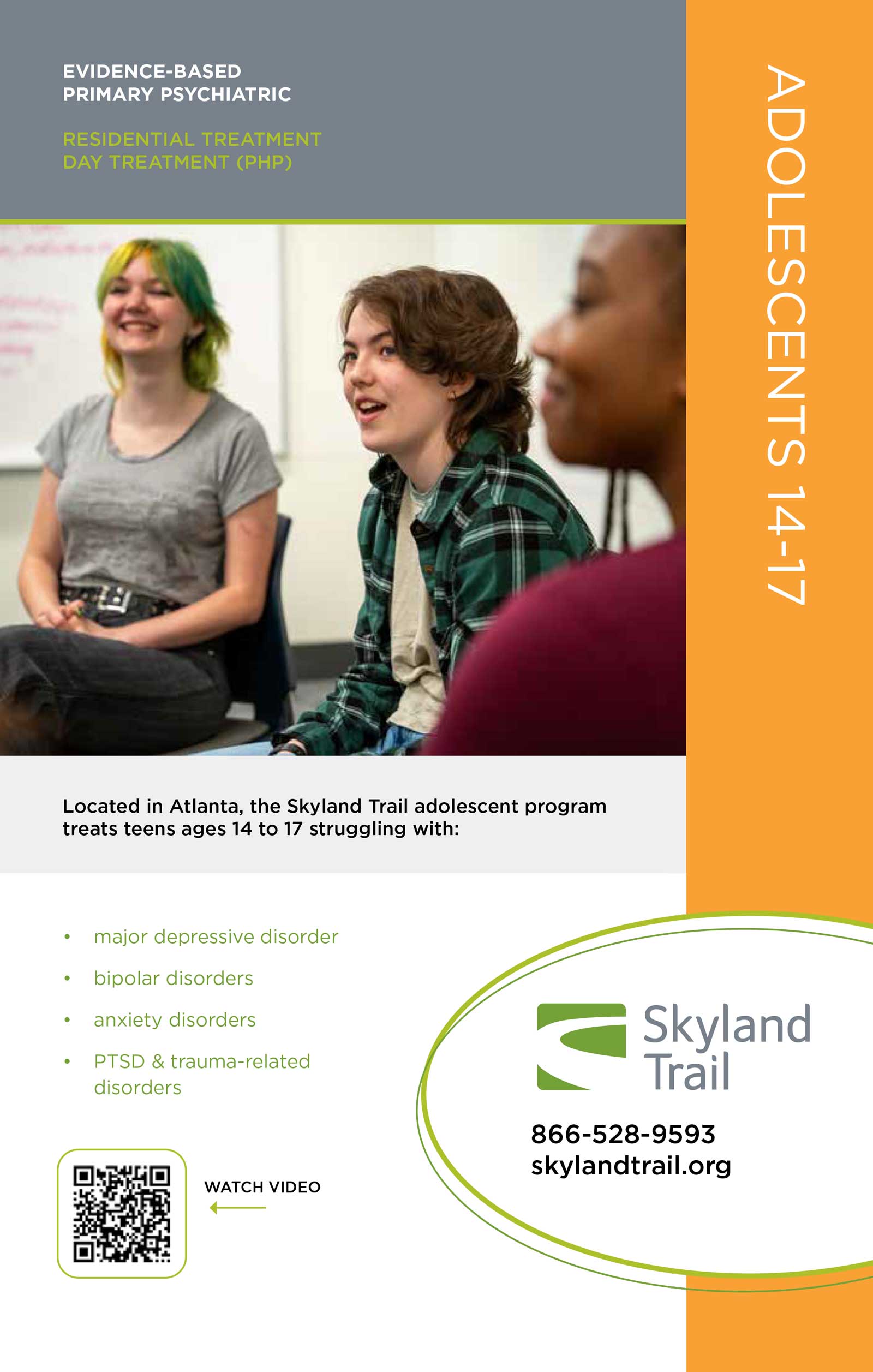 Cover of informational brochure about Skyland Trail mental health programs for adolescents