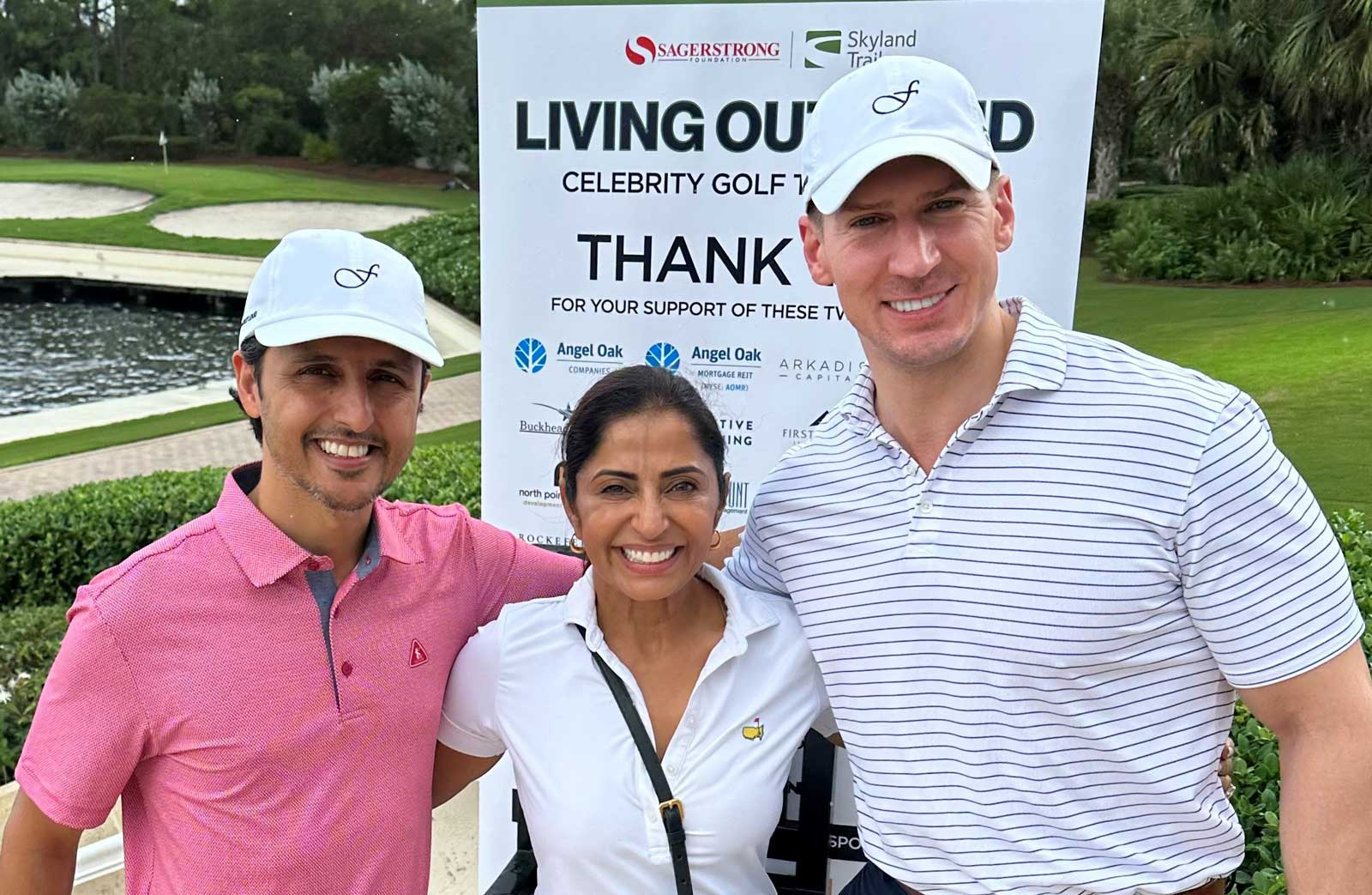 Shayan Hussain, Sharmila Prabhu, and Dr. Ben Hunter at Living Out Loud Celebrity Golf Tournament