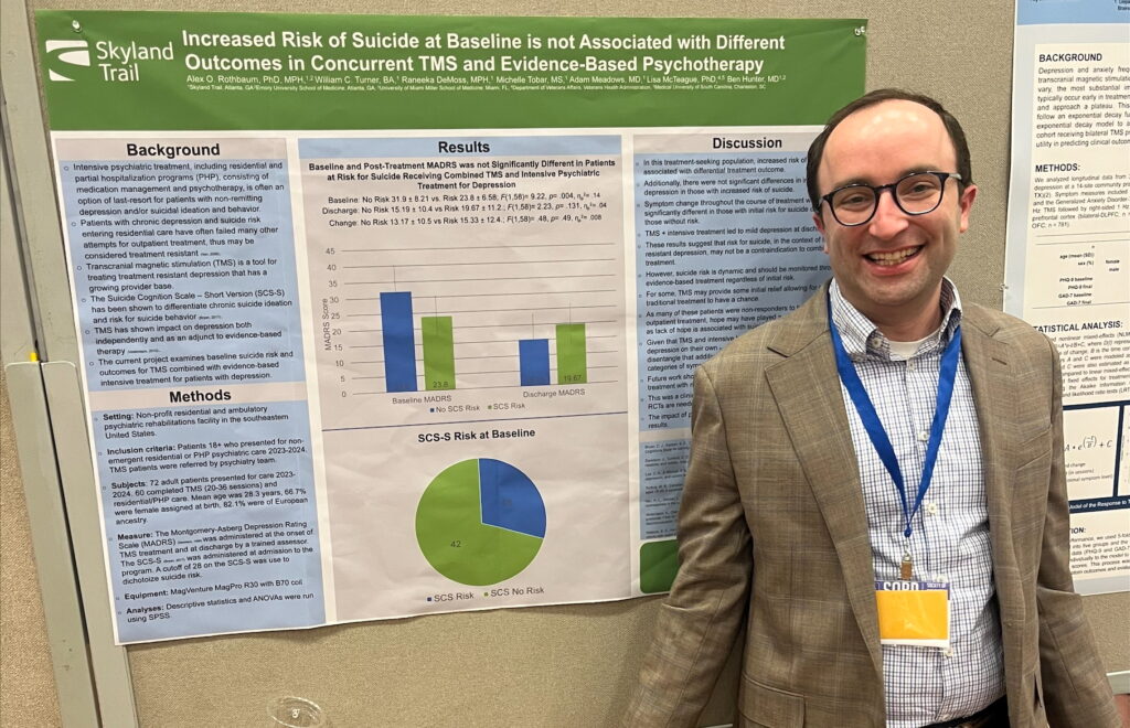 Increased Risk of Suicide at Baseline is not Associated with Different Outcomes in Concurrent TMS and Evidence-Based Psychotherapy (poster presentation by Alex Rothbaum, PhD, MPH)